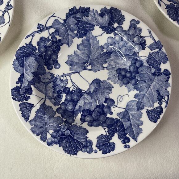 4 Rim Soup Bowl Windsor Browne WIB5 Quadrifoglio Italy Blue Grape Leaves Vines - Picture 2 of 5